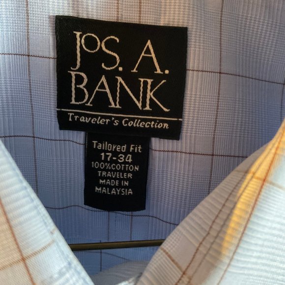 Two Joseph A Banks Button Down Shirts, Blue/Tan & Gray Stripe - Size 17-34 - Picture 4 of 7